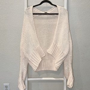 Free People Cardigan | Ivory Knitted, High-Low, Open-Front Cardigan | Size Small
